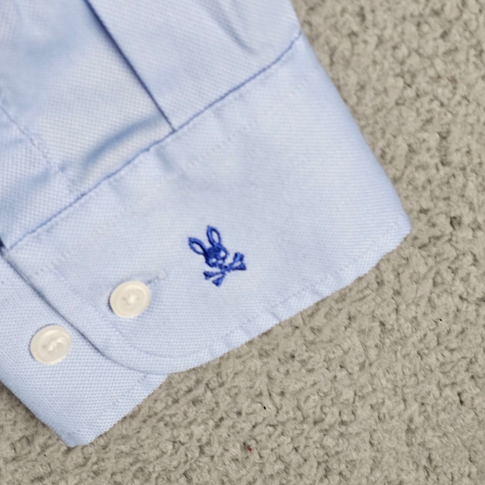 Psycho Bunny Button Down Men 16 34/35 Blue Modern Fit Stretch Non Iron Logo Cuff - Picture 5 of 12